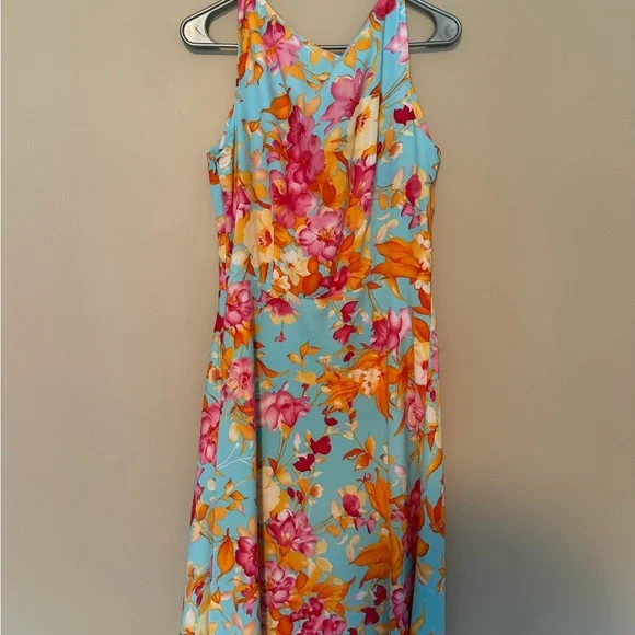 Danny & Nicole Vibrant Floral Midi Dress - Blue and Orange - Picture 2 of 3